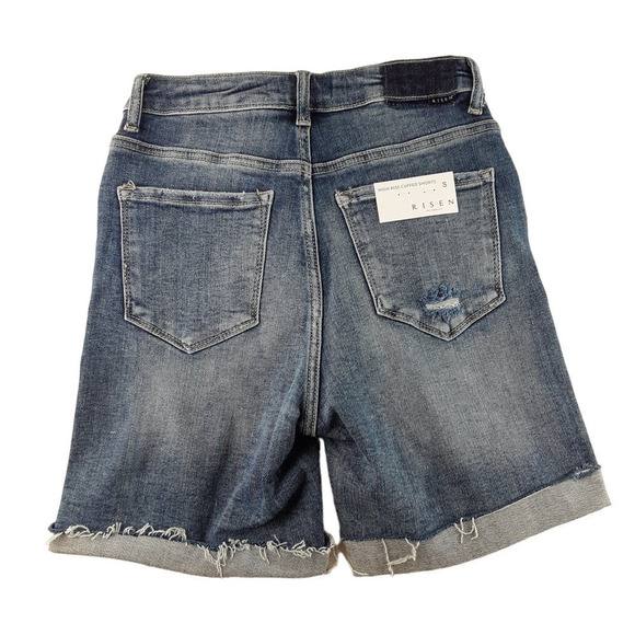 Risen Jeans Womens Medium Wash Distressed High Rise Cuffed Denim Shorts S - Picture 4 of 8